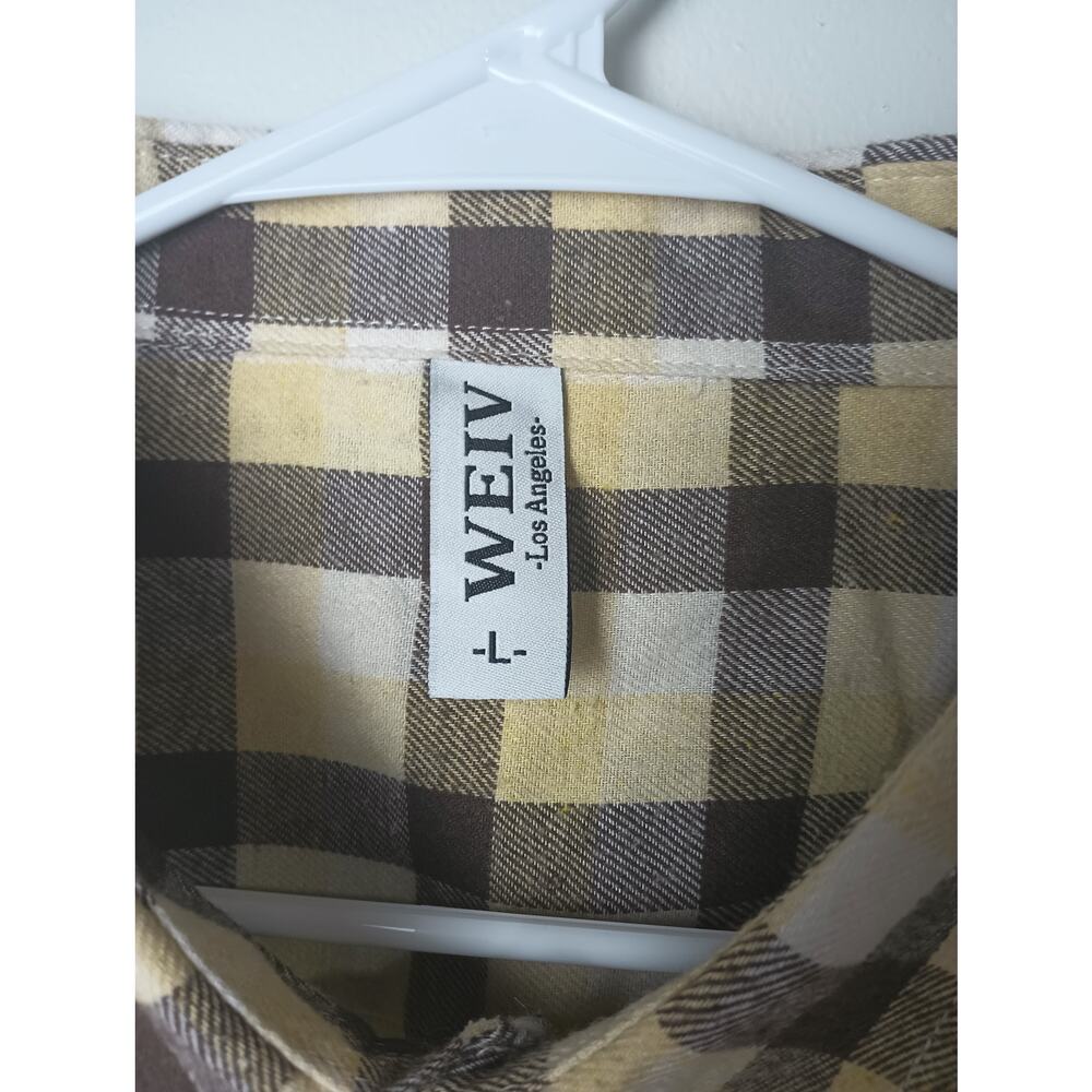 WEIV Cropped Flannel Pocket Plaid Women Size Large Long sleeve Collar - Picture 3 of 4